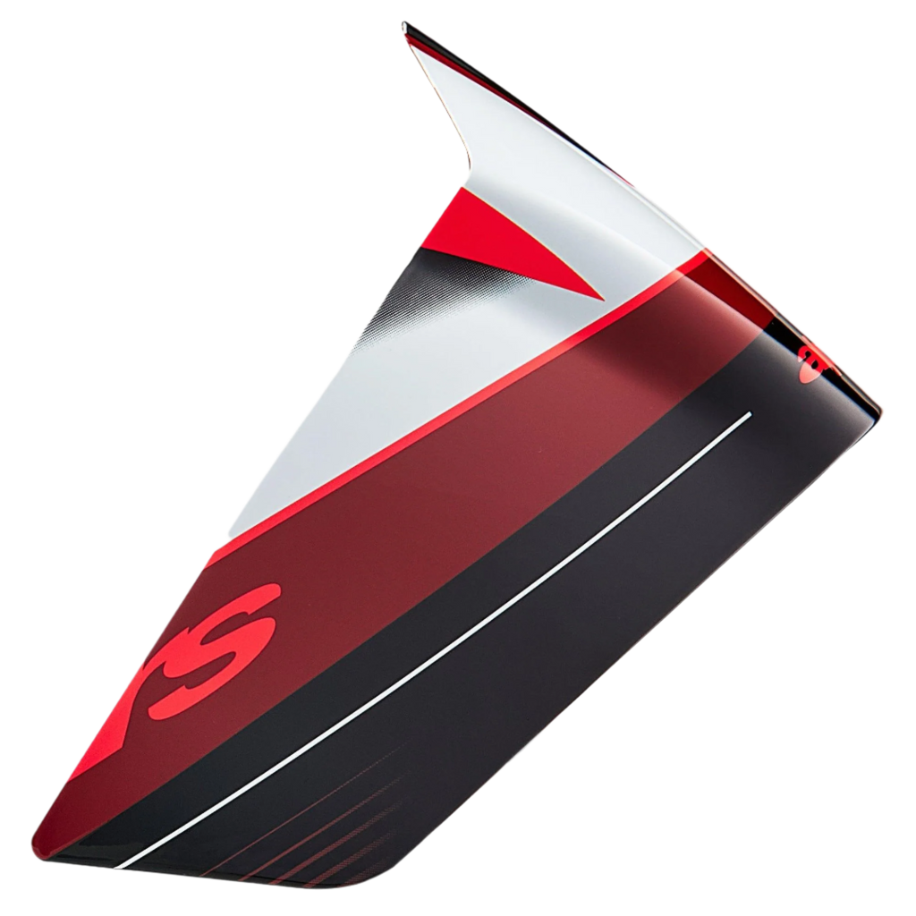 Alpinestars Supertech R10 Team Race Spoiler, akcesorium do kasku, czarny karbon, czerwony i biały z połyskiem, aerodynamiczna część zamienna z kanciastą grafiką i smukłym profilem