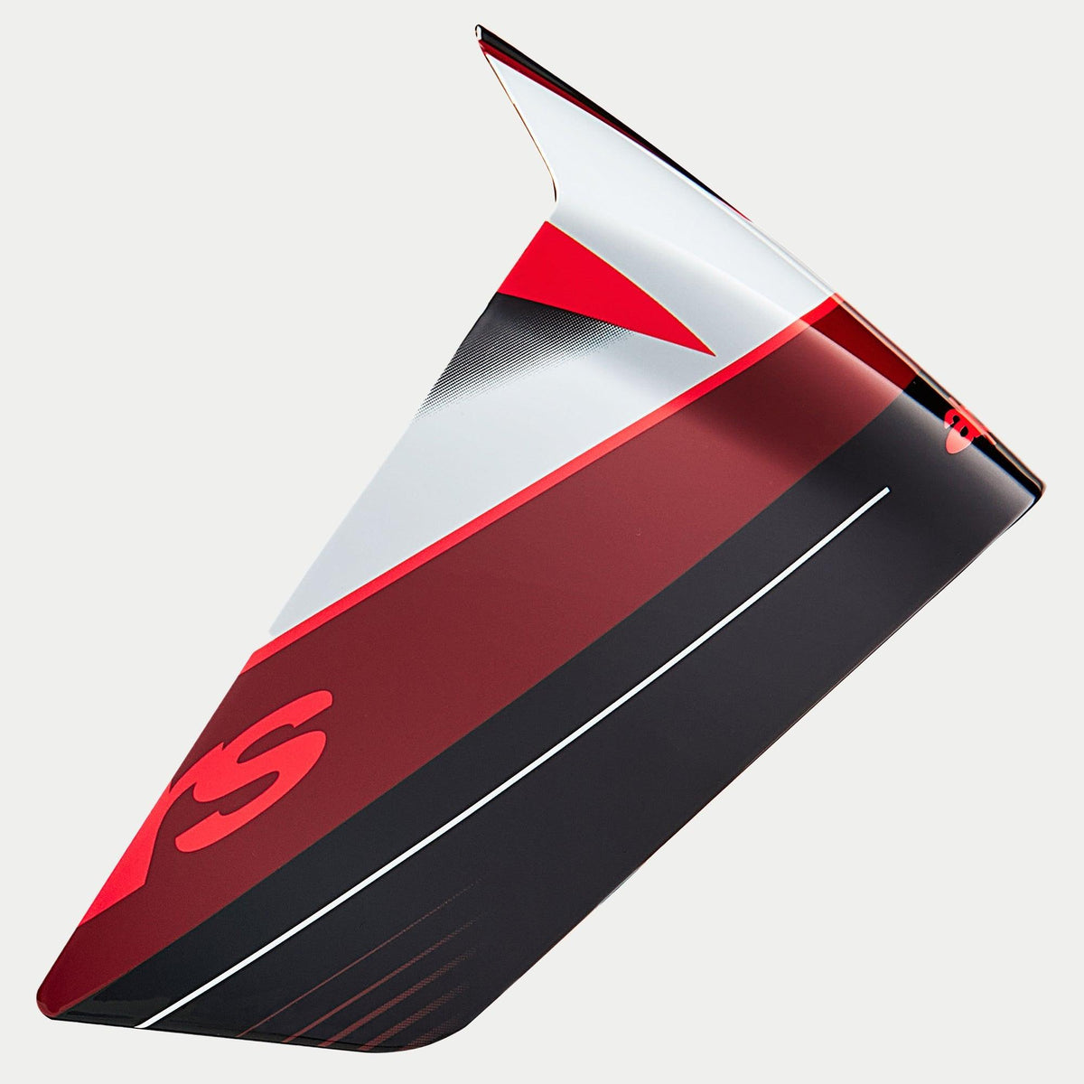 Alpinestars Supertech R10 Team Race Spoiler, akcesorium do kasku, czarny karbon, czerwony i biały z połyskiem, aerodynamiczna część zamienna z ostrymi kątami i wzorami graficznymi, błyszczące wykończenie do kasków wyścigowych