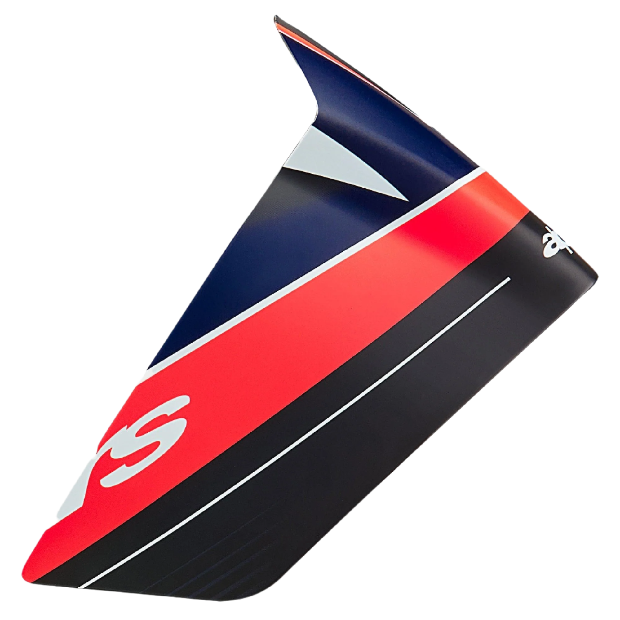 Alpinestars Supertech R10 Team Race Spoiler, akcesorium do kasku, czarny karbon, czerwony fluo i matowy ciemnoniebieski, aerodynamiczny profil przypominający skrzydło, matowe wykończenie z wyrazistymi panelami kolorystycznymi, część zamienna do kasków wyścigowych