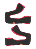 Alpinestars S-M5 22.06 Regular Cheek Pad Set, wymienna wyściółka kasku, czarno-czerwony komplet, miękka konstrukcja z pianki amortyzującej z czerwonym wykończeniem z siateczki, pomarańczowe metki z logo, akcesoria do kasków motocyklowych