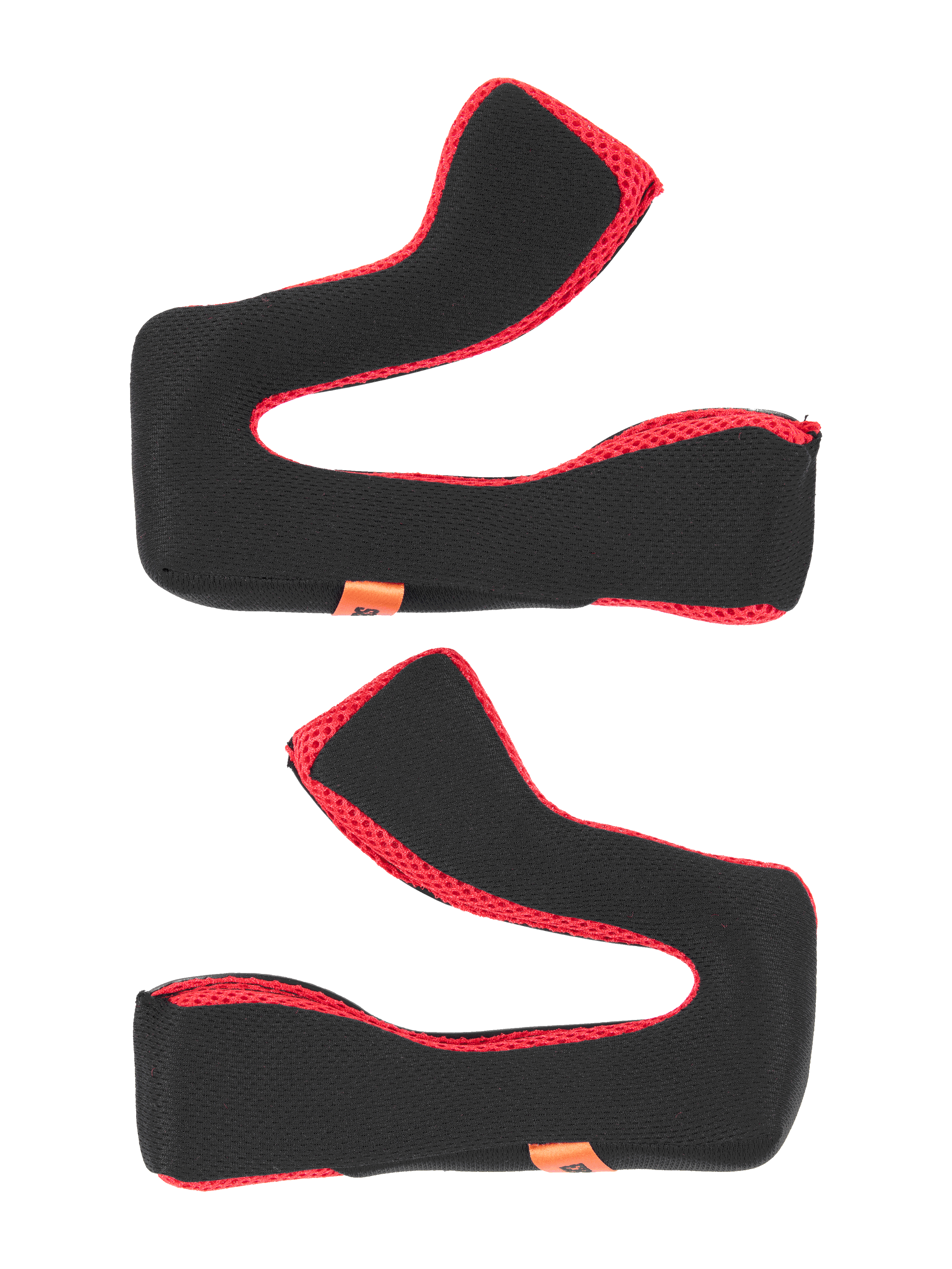 Alpinestars S-M5 22.06 Regular Cheek Pad Set, wymienna wyściółka kasku, czarno-czerwony komplet, miękka konstrukcja z pianki amortyzującej z czerwonym wykończeniem z siateczki, pomarańczowe metki z logo, akcesoria do kasków motocyklowych
