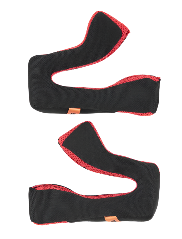 Zestaw poduszek policzkowych Alpinestars S-M5 +5 mm, wymienna wyściółka wnętrza kasku, czarna tkanina z czerwonym wykończeniem z siateczki, ergonomiczny zakrzywiony kształt, akcesorium do kasków motocrossowych i off-road