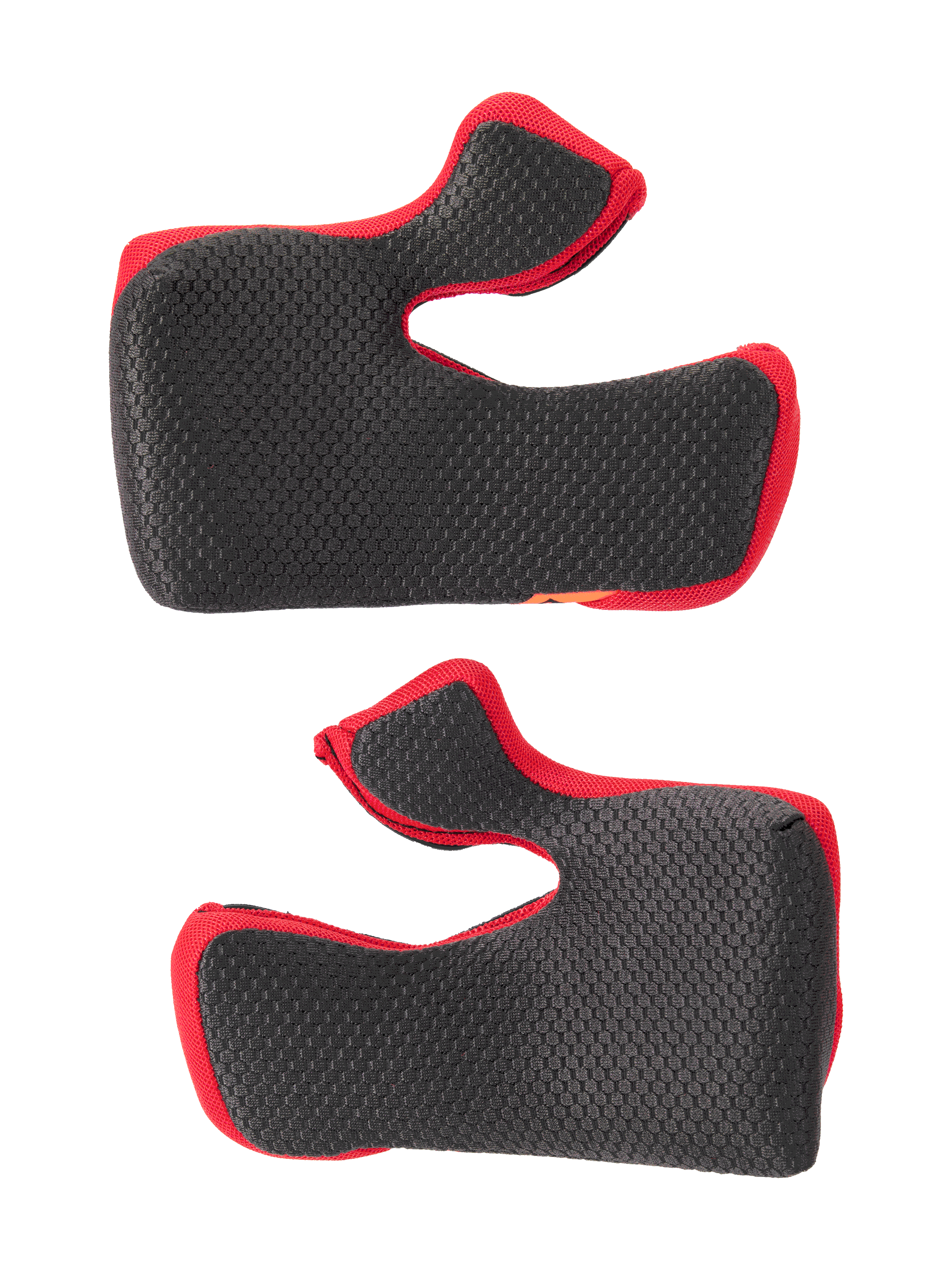 Alpinestars Supertech M10 22.06 Regular Cheek Pad Set, czarne z czerwonymi krawędziami, teksturowana powierzchnia z siatki o heksagonalnym wzorze, wymienna wyściółka wewnętrzna do kasków motocrossowych, ergonomiczny, zakrzywiony kształt