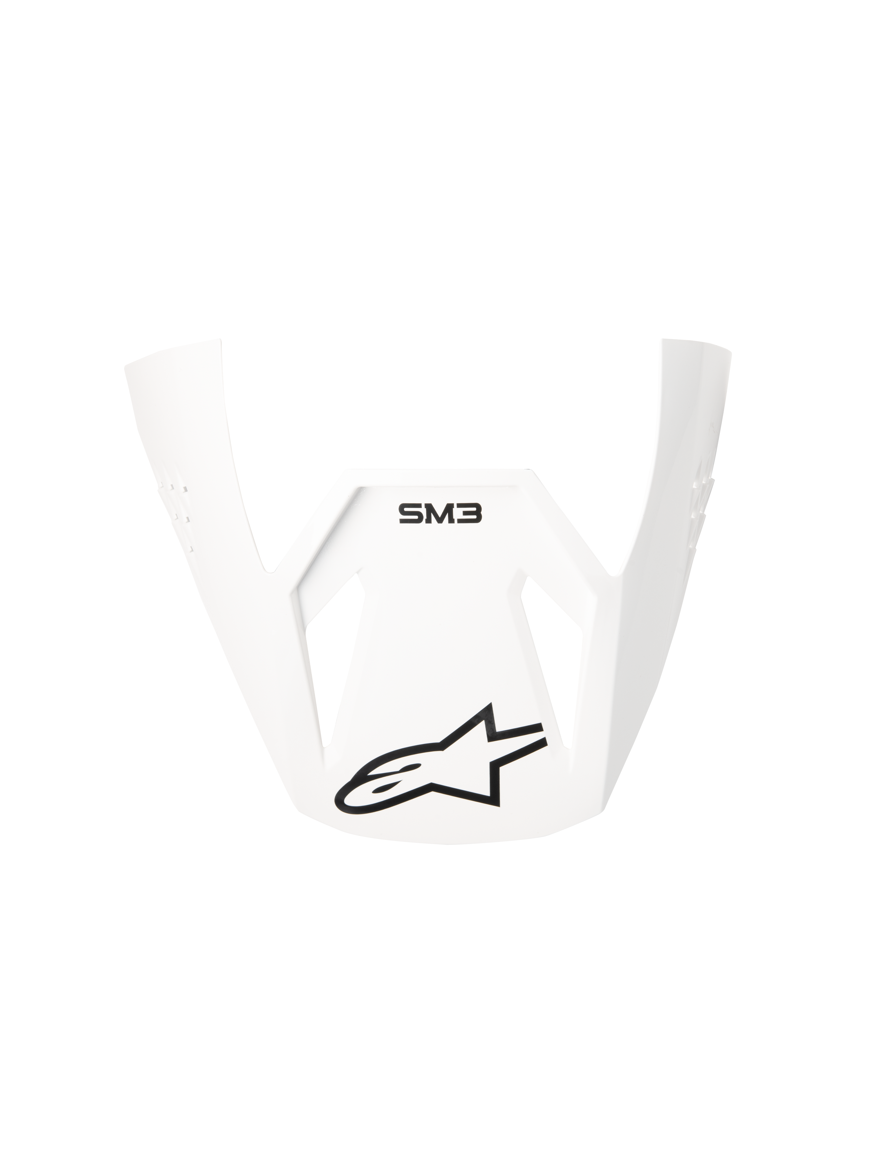 Alpinestars S-M3 Solid ECE06 Visor, wymienny daszek do kasków motocrossowych, biały z połyskiem, czarne oznaczenie SM3 i logo gwiazdy Alpinestars, kanciasty i aerodynamiczny design off-road