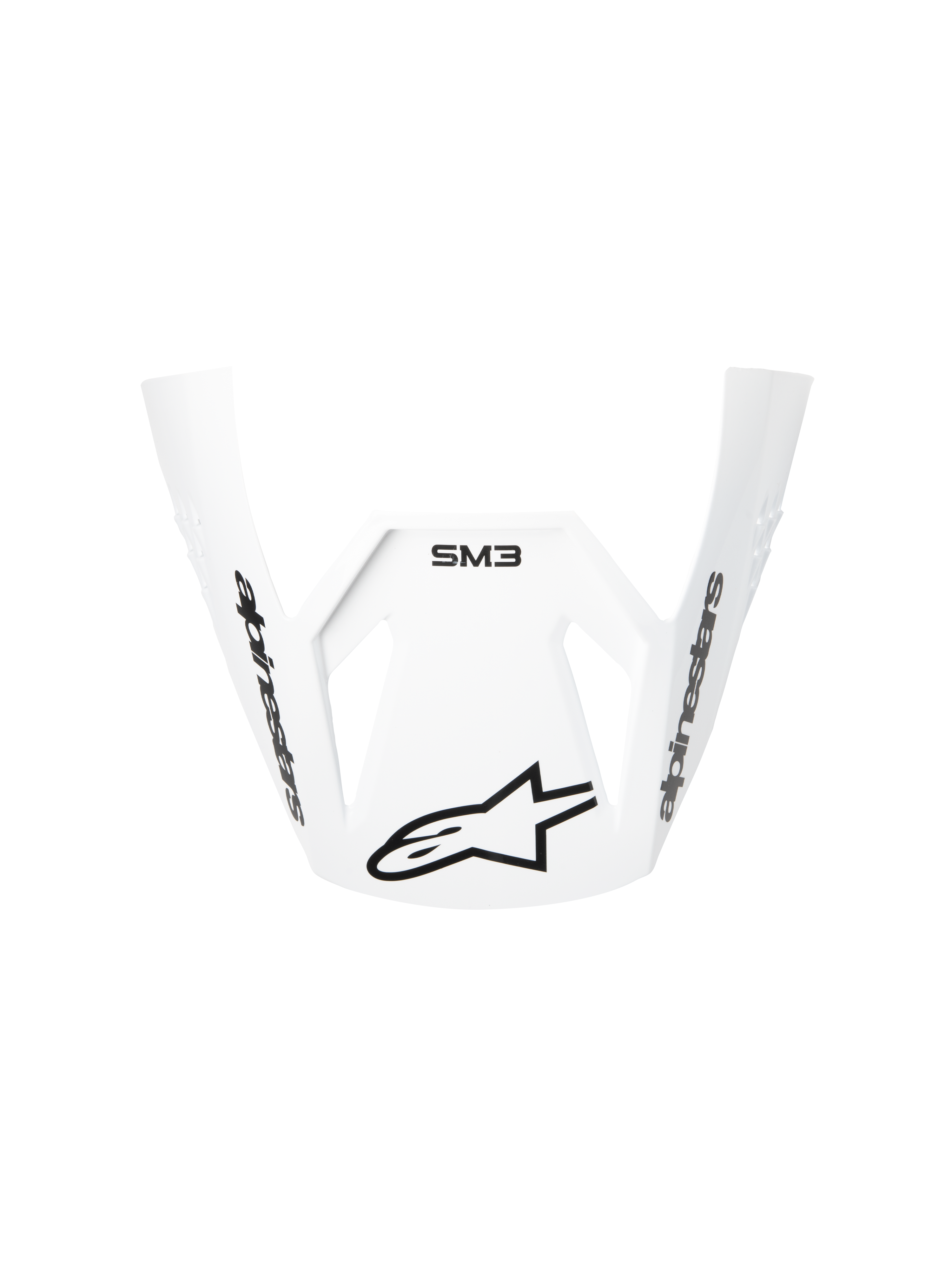 Alpinestars S-M3 Radium ECE06 Visor, biały, zamienny daszek do kasku motocyklowego, zakrzywiona aerodynamiczna konstrukcja z czarnymi logo Alpinestars i oznaczeniem SM3, wytrzymałe tworzywo sztuczne do motocrossu