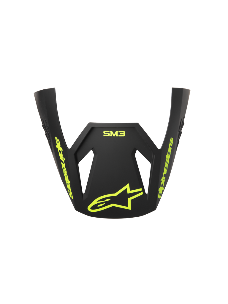 Alpinestars S-M3 Radium ECE06 Visor, wymienny daszek do kasku motocrossowego, szaro-czarny i neonowożółty mat, z żółtym brandingiem Alpinestars i logo gwiazdy, matowe wykończenie, aerodynamiczny design do wyścigów off-road