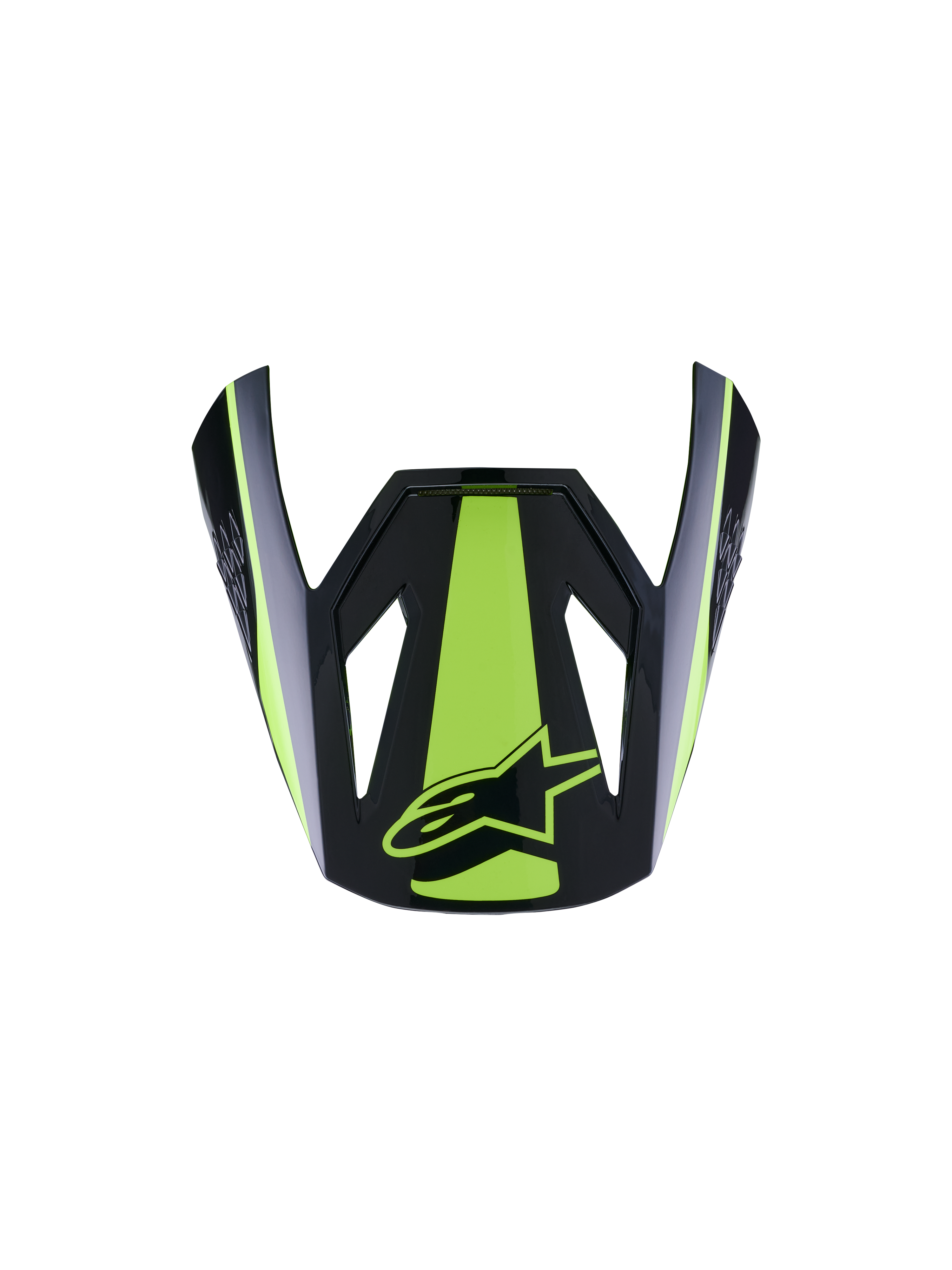 Alpinestars S-M3 Heat Visor ECE06, daszek do kasku motocyklowego, kolor żółty fluo i czarny błyszczący, z wyraźnym fluorescencyjnym żółtym pasem centralnym i bocznymi akcentami, błyszczące czarne wykończenie z żółtym logo gwiazdy, aerodynamiczna konstrukcja daszka do kasków motocrossowych