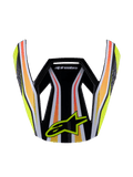 Alpinestars S-M3 Youth Wurx Visor, daszek do kasku motocrossowego, czarny z żółtymi, pomarańczowymi i czerwonymi paskami, żółte logo Alpinestars, błyszczący design aerodynamiczny, wymienny daszek do młodzieżowych wyścigów off-road