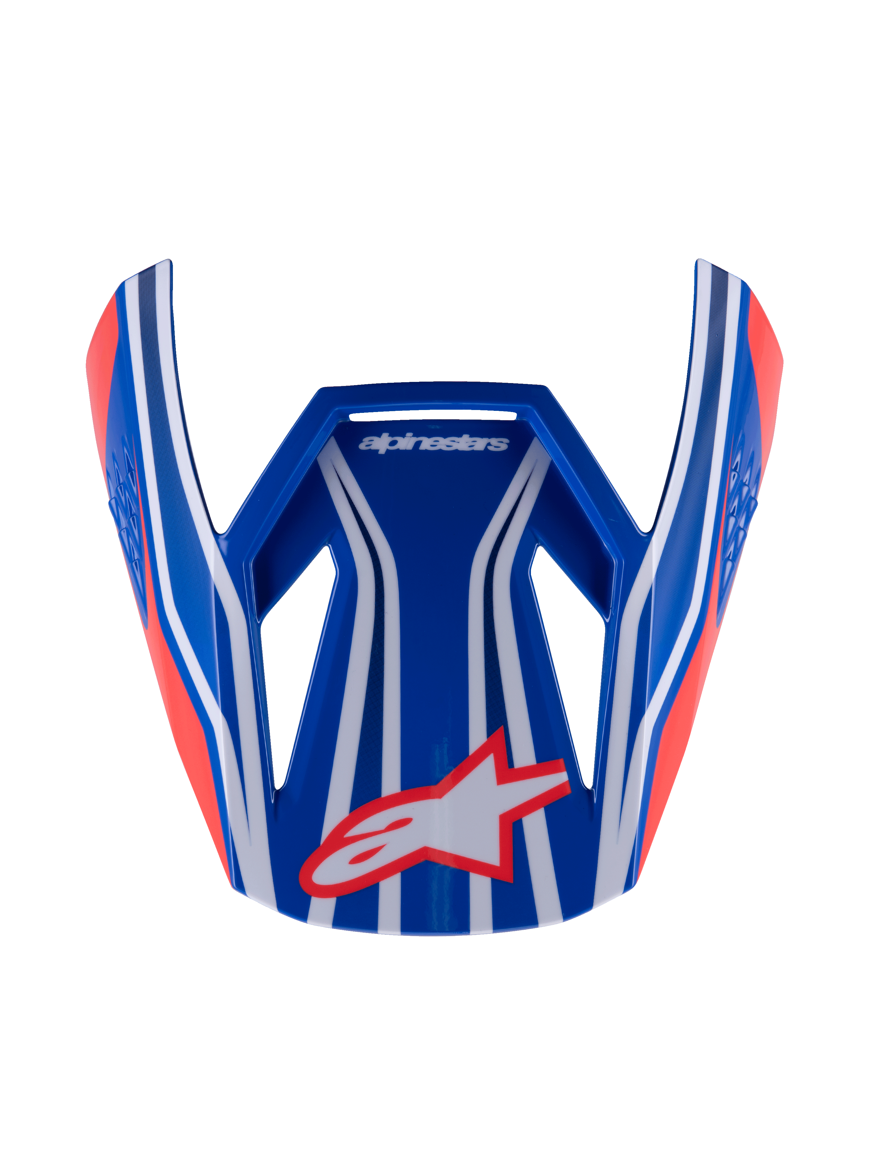Alpinestars S-M3 Youth Wurx Visor, daszek do kasku motocrossowego, niebieski, czerwony i biały z czarnymi akcentami, błyszczące wykończenie z wyrazistymi paskami i logo Astar, aerodynamiczny daszek zamienny do młodzieżowych kasków MX