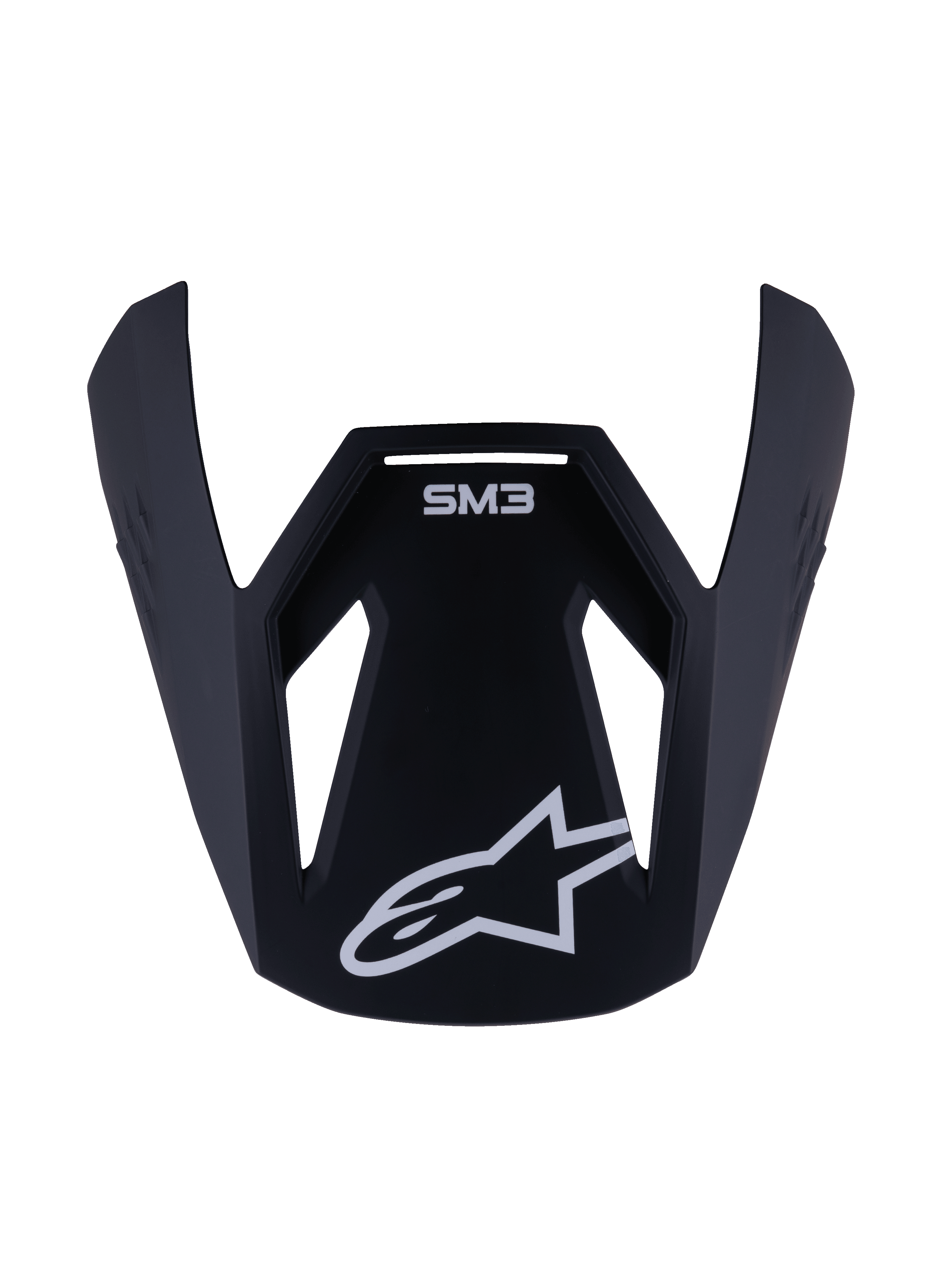 Alpinestars S-M3 Youth Solid Visor, wymienny daszek do młodzieżowego kasku motocrossowego, matowe czarne wykończenie z białym oznaczeniem SM3 i logo gwiazdy, wytrzymałe plastikowe akcesorium do wyścigów terenowych