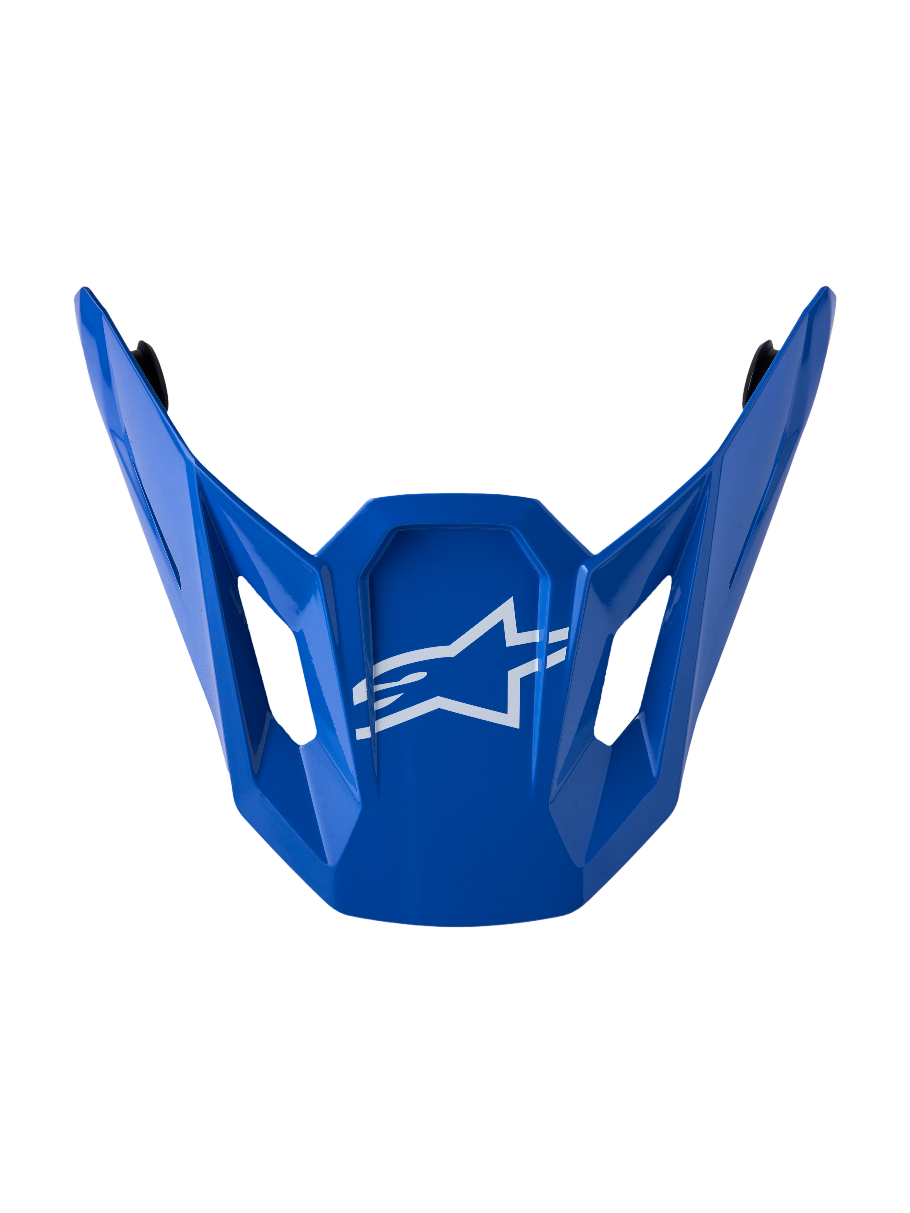 Alpinestars S-M7 Core Visor, glossy blue motocross helmet replacement part with a white star logo graphic.