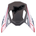 Wizjer Alpinestars Supertech M10 Carbon Meta2, akcesorium do kasku motocrossowego, biało-czerwono-niebieskie błyszczące wykończenie, duże czarne logo Astar na górze, boczny branding, aerodynamiczna konstrukcja z wycięciami wentylacyjnymi do kasków off-road