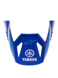 Alpinestars Yamaha S-M3 Visor ECE 22.06, zamienny daszek do kasku, błyszczący niebieski z białymi i jasnoniebieskimi geometrycznymi akcentami, białe logo Yamaha i niebieskie logo Alpinestars Astar, oficjalna część zamienna do kasków motocrossowych