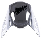 Alpinestars S-M8 Factory Visor, akcesorium do kasku motocrossowego, biały z czarnym logo Alpinestars, zamienny daszek z aerodynamicznymi wycięciami i konstrukcją typu snap-on do kasków Supertech M8