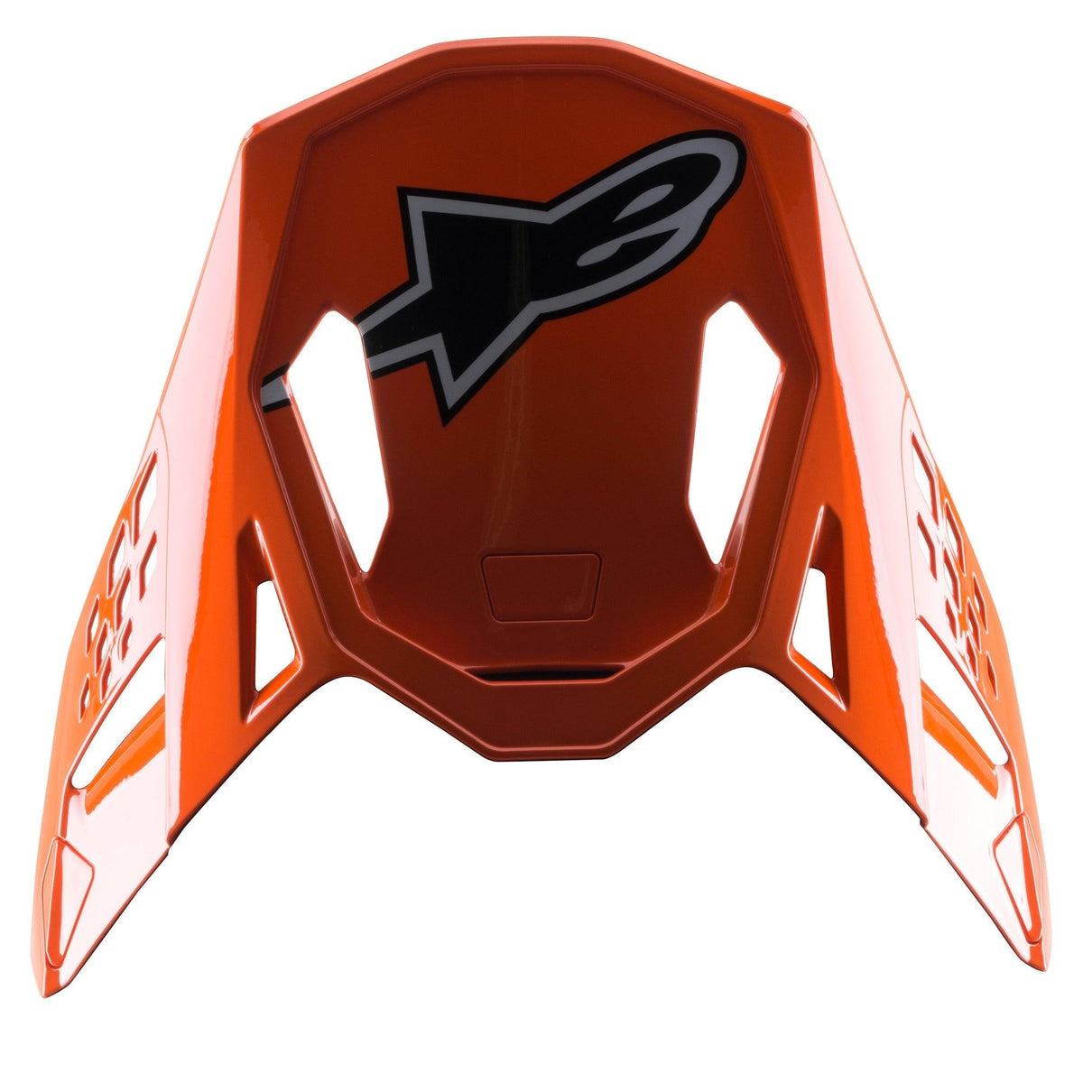 Alpinestars S-M8 Factory Visor, wymienny daszek do kasku motocrossowego, błyszczący pomarańczowy z czarno-szarym logo Astar, zatrzaskowe akcesorium do kasków do jazdy off-road