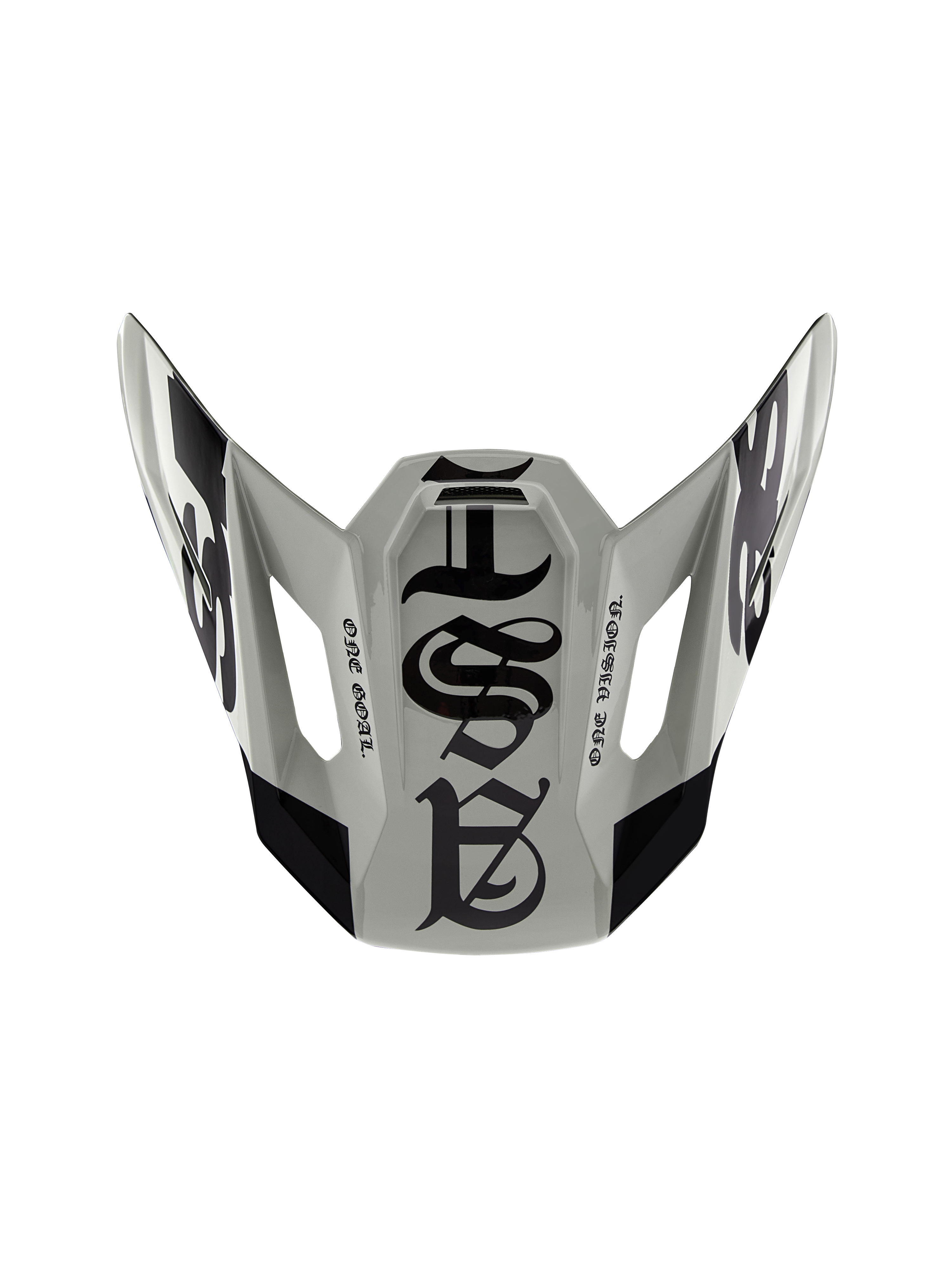 Alpinestars Limited Edition S-M7 Wolf Dust Visor 22.06, Motocross Helmet Replacement Peak, Dune and Black Glossy, featuring gothic-style graphics and 'ONE GOAL' 'ONE VISION' text, aerodynamic design for off-road racing