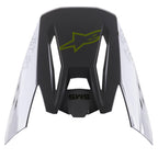 Alpinestars S-M5 Bond Visor, wymienny daszek do kasku, srebrny i żółty fluo z połyskiem, z centralnym żółtym logo gwiazdy, napisem SM5 i białymi panelami bocznymi z brandingiem ASTARS, wykończenie z połyskiem