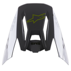 Wizjer Alpinestars S-M5 Bond, akcesorium do kasku, srebrno-żółty fluorescencyjny, błyszczący, ciemnoszara sekcja centralna z żółtym logo fluo, srebrne panele boczne z napisem Astars, wymienny daszek do kasków motocrossowych S-M5
