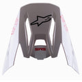 Wizjer Alpinestars S-M5 Bond White Red Glossy, wymienny daszek do kasku motocrossowego, biały z połyskiem z czerwonym brandingiem ASTARS i SM5, czarne logo gwiazdy, aerodynamiczna konstrukcja do wyścigów off-road