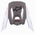 Wizjer Alpinestars S-M5 Bond White Red Glossy, wymienny daszek do kasku motocrossowego, biały z połyskiem z czerwonym brandingiem ASTARS i SM5, czarne logo gwiazdy, aerodynamiczna konstrukcja do wyścigów off-road