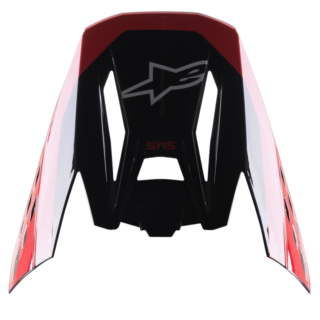 Alpinestars S-M5 Beam Black Red Glossy Visor, część zamienna do kasku motocrossowego, błyszczące wykończenie z czerwonymi akcentami, logo Astars i napis SM5, zaprojektowany do wyścigów off-road i motocrossu