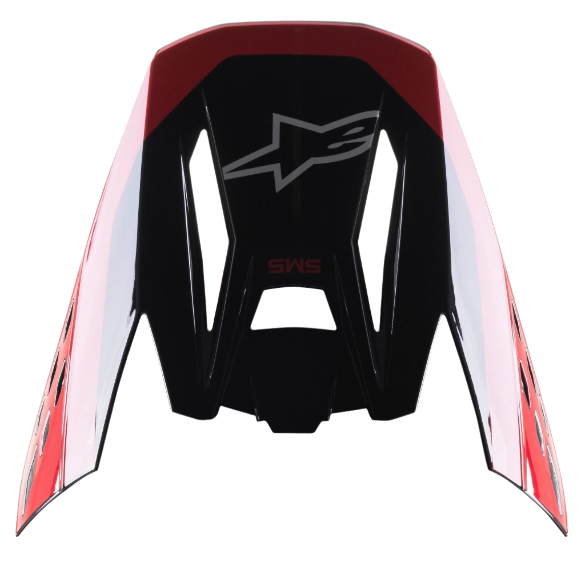 Alpinestars S-M5 Beam Black Red Glossy Visor, część zamienna do kasku motocrossowego, błyszczące wykończenie z czerwonymi akcentami, logo Astars i napis SM5, zaprojektowany do wyścigów off-road i motocrossu