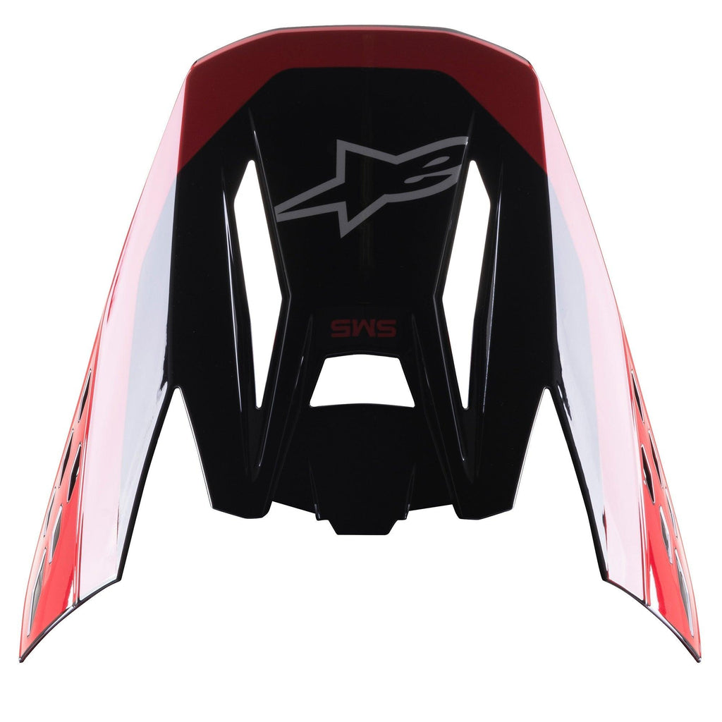 Alpinestars S-M5 Beam Visor, akcesorium do kasku motocrossowego, czarno-czerwony błyszczący, z szarym logo gwiazdy i czerwonym oznaczeniem SM5, zapasowy wizjer do sprzętu off-road