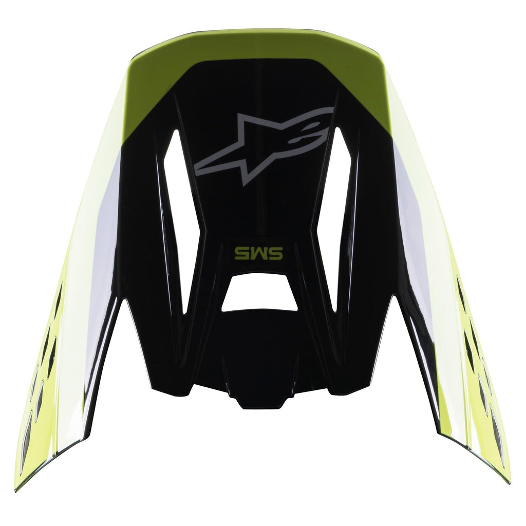 Alpinestars S-M5 Beam Visor, akcesorium do kasku motocrossowego, czarno-żółty fluorescencyjny z połyskiem, z logo S-M5 i logo Alpinestars, błyszczące wykończenie dla kasków off-road