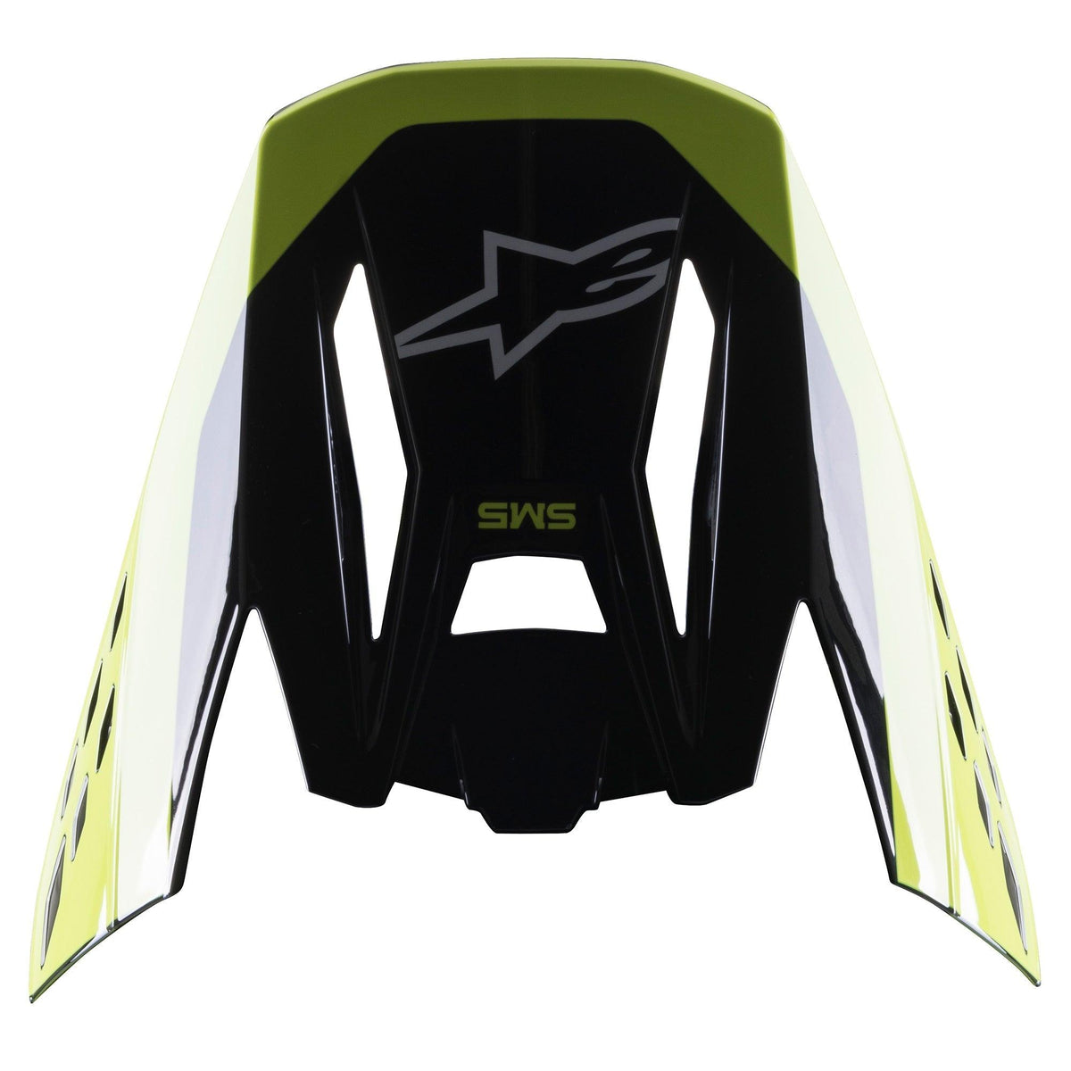 Alpinestars S-M5 Beam Visor, akcesorium do kasku motocrossowego, czarno-żółty fluorescencyjny z połyskiem, z logo S-M5 i logo Alpinestars, błyszczące wykończenie dla kasków off-road