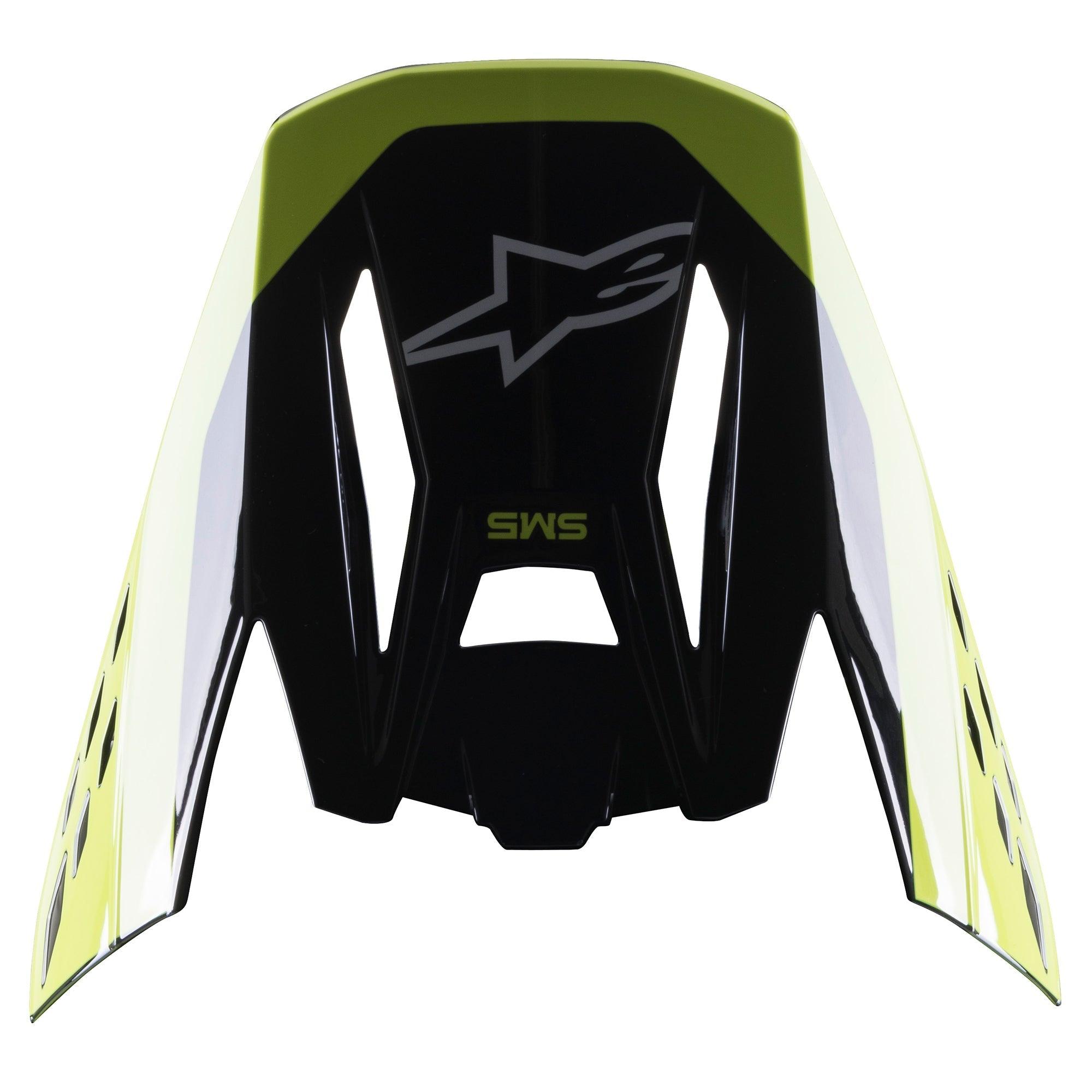 Alpinestars S-M5 Beam Visor, akcesorium do kasku motocrossowego, czarno-żółty fluorescencyjny z połyskiem, z logo S-M5 i logo Alpinestars, błyszczące wykończenie dla kasków off-road