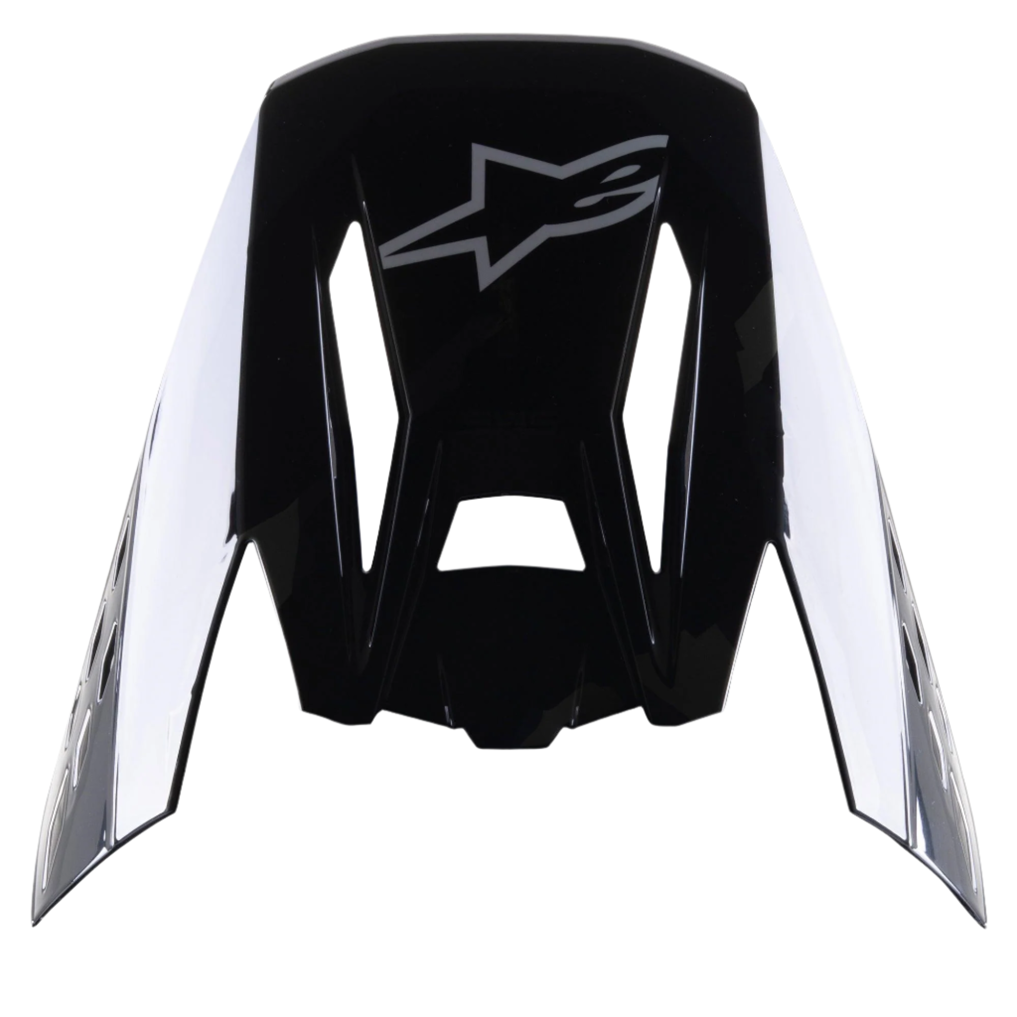 Alpinestars S-M5 Rover Visor, akcesorium do kasku motocrossowego, Black Anthracite Camo Glossy, czarne błyszczące wykończenie z szarym logo gwiazdy, aerodynamiczna konstrukcja z otworami dla przepływu powietrza