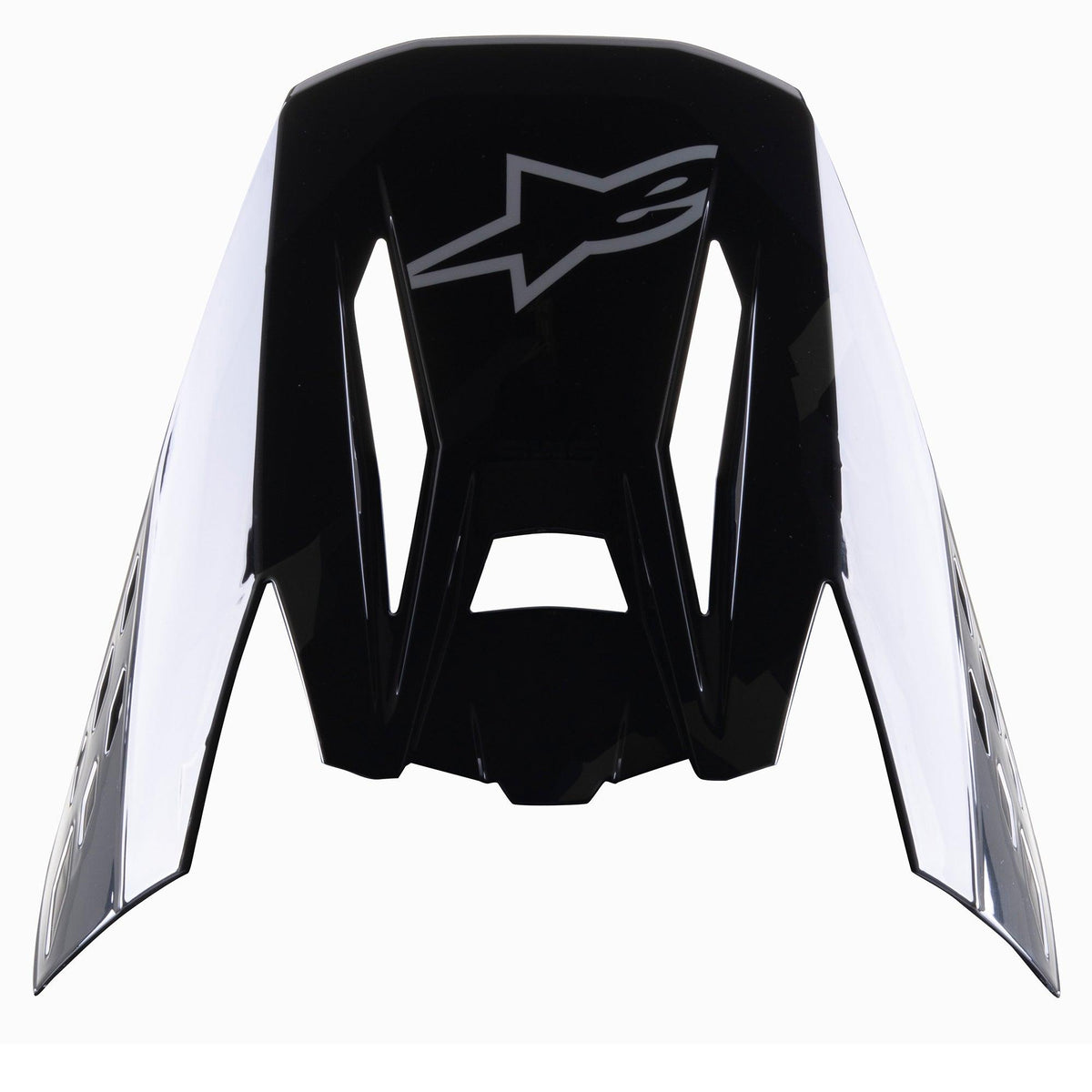 Alpinestars S-M5 Rover Visor, wymienny daszek do kasku motocrossowego, czarny antracytowy kamuflaż w połysku, szare logo Alpinestars, kanciasty design z akcentami kamuflażu po bokach, akcesorium wymienne do kasków off-road