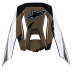 Alpinestars S-M5 Rover Visor, wymienny daszek do kasku, Sand Tangerine Camo Glossy, brązowa baza z czarnymi akcentami kamuflażu, logo Alpinestars i oznaczenie SM5, kanciasty design do kasków motocrossowych