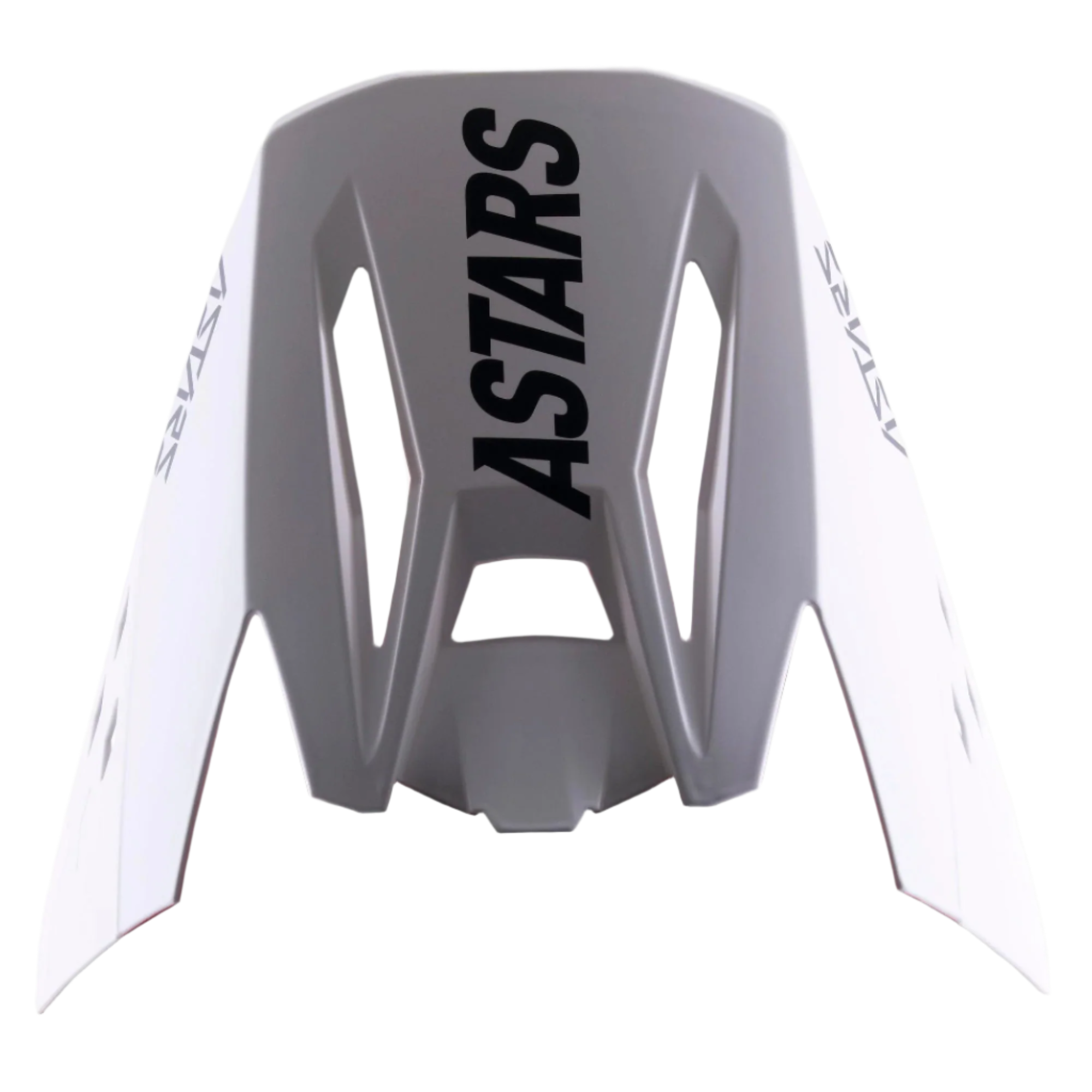 Alpinestars S-M5 Rayon Visor, wymienny daszek do kasku motocrossowego, czarny i szary matowy, z wyraźnym czarnym logo ASTARS na górze i po bokach, wytrzymała konstrukcja z tworzywa sztucznego z aerodynamicznymi wycięciami do jazdy off-road
