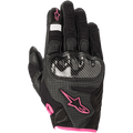 Alpinestars Stella SMX-1 Air V2, damskie rękawice motocyklowe, czarne z różowymi akcentami fuksja, ochraniacz kostek o teksturze włókna węglowego, konstrukcja z perforowanej skóry i siatki air-mesh, krótki mankiet