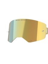 Alpinestars Supertech Mirror Lens, Mirror Gold, złota lustrzana wymienna soczewka do gogli, zintegrowane piny do zrywek, napis „ONE GOAL. ONE VISION.”, wysokiej jakości akcesorium motocrossowe o dużej przejrzystości