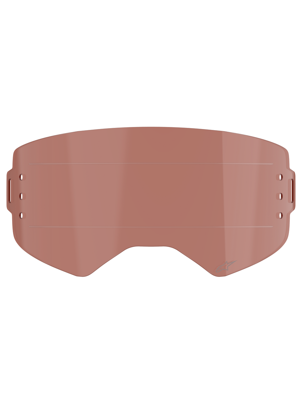 Alpinestars Supertech Wide Vision Roll-Off Lens, Goggle Accessory, Copper Rose tint, features horizontal glide lines and side mounting points, impact-resistant polycarbonate for motocross and off-road use.