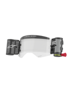 Alpinestars Supertech Roll Off Kit Wide Vision, Motocross Goggle Accessory, Transparent anti-fog lens with integrated roll-off film system, black canisters and red pull tab, featuring ONE GOAL ONE VISION branding, high-impact polycarbonate for off-road racing