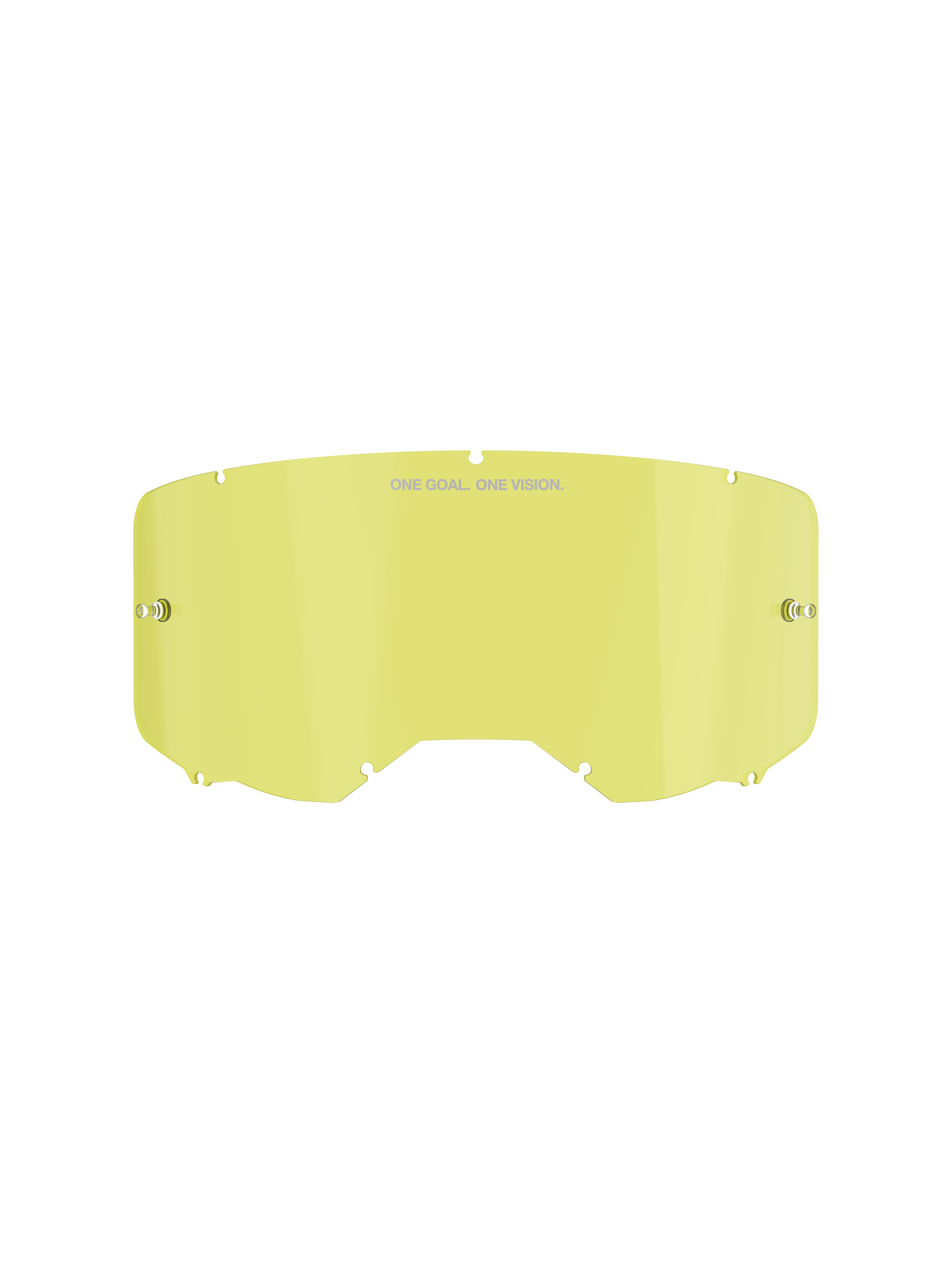 Alpinestars Vision 8-5-3 Replacement Goggle Lens, żółta, poliwęglanowa konstrukcja ze zintegrowanymi słupkami do zrywek, napisy „ONE GOAL. ONE VISION.”, siedmiopunktowy system blokowania, przeznaczona do gogli motocrossowych i off-road.