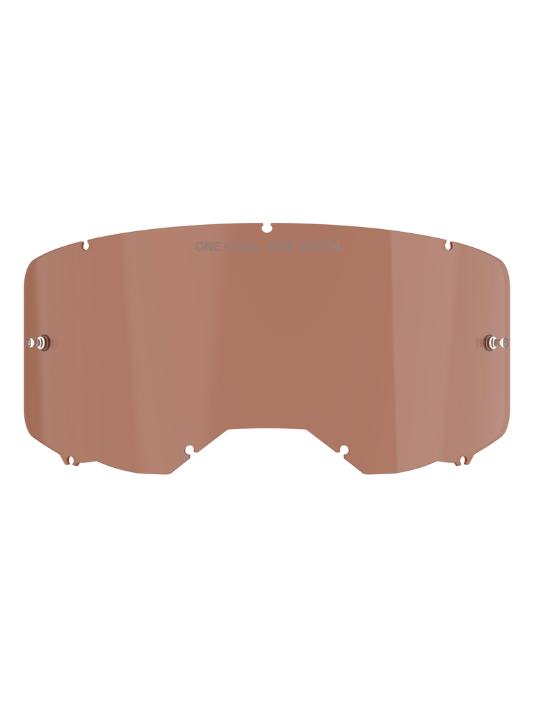 Alpinestars Vision 8-5-3 Goggle Lens, soczewka w odcieniu Copper Rose, wymienna soczewka do gogli motocrossowych z napisem „ONE GOAL. ONE VISION.”, zakrzywiona konstrukcja z poliwęglanu z pinami do zrywek, do wyścigów terenowych