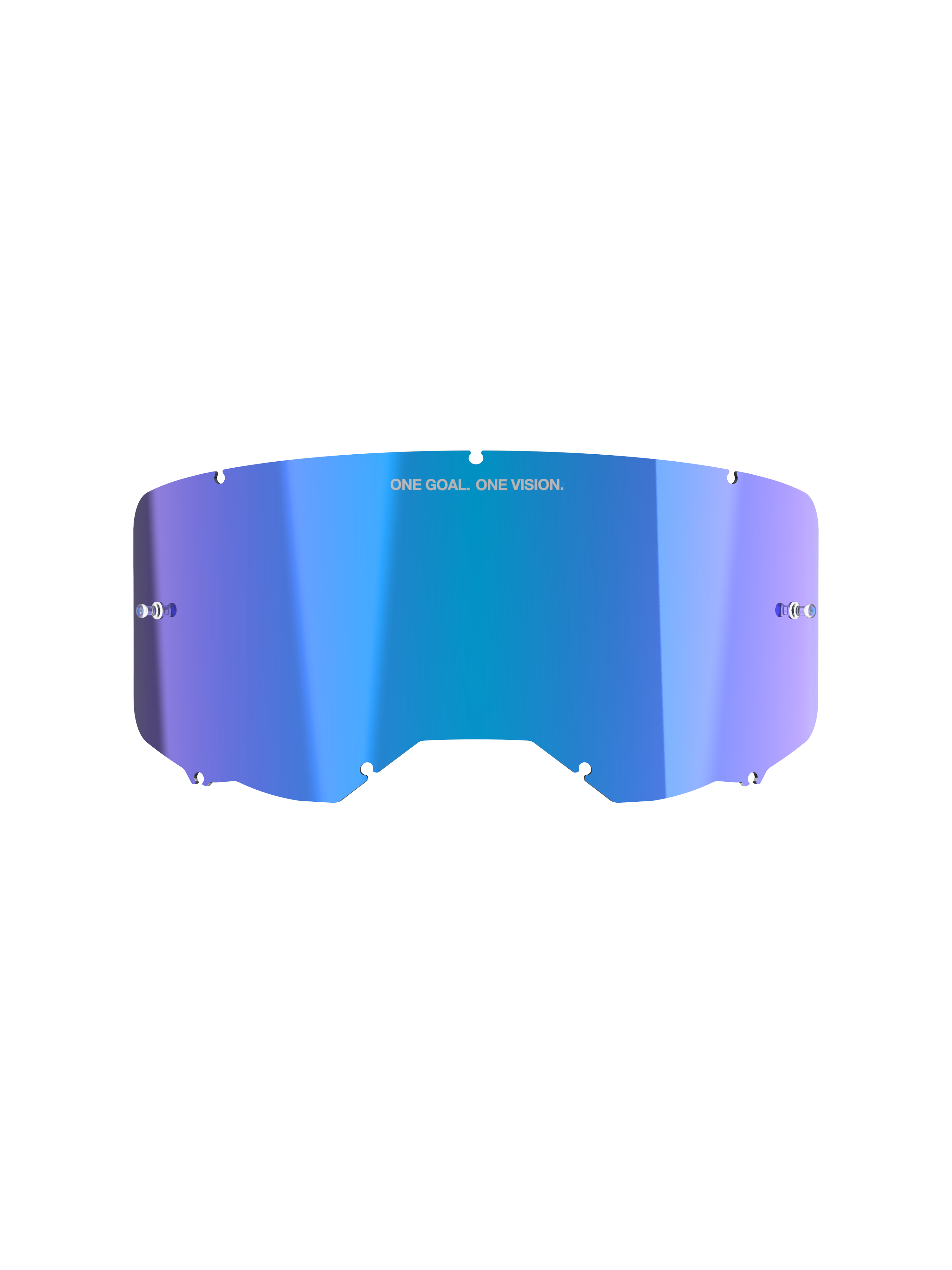 Alpinestars Vision 8-5-3 Mirror Lens, akcesorium do gogli, lustrzany niebieski z fioletowym gradientem, odblaskowe lustrzane wykończenie, z brandingiem „ONE GOAL. ONE VISION.”, zakrzywiona konstrukcja z poliwęglanu z wycięciami montażowymi i słupkami do zrywek do gogli motocrossowych