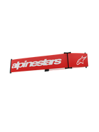 Alpinestars Supertech Goggles Strap, czerwony zamienny pasek do gogli motocrossowych z białym logo i napisem Alpinestars, czarne klipsy regulacyjne, elastyczna tkana tkanina
