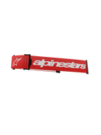 Alpinestars Supertech Goggles Strap, czerwono-biały, wymienny pasek do gogli motocrossowych z wyraźnym białym brandingiem, czarnymi zapięciami click-snap i zintegrowanym klinem ISP do pozycjonowania na kasku