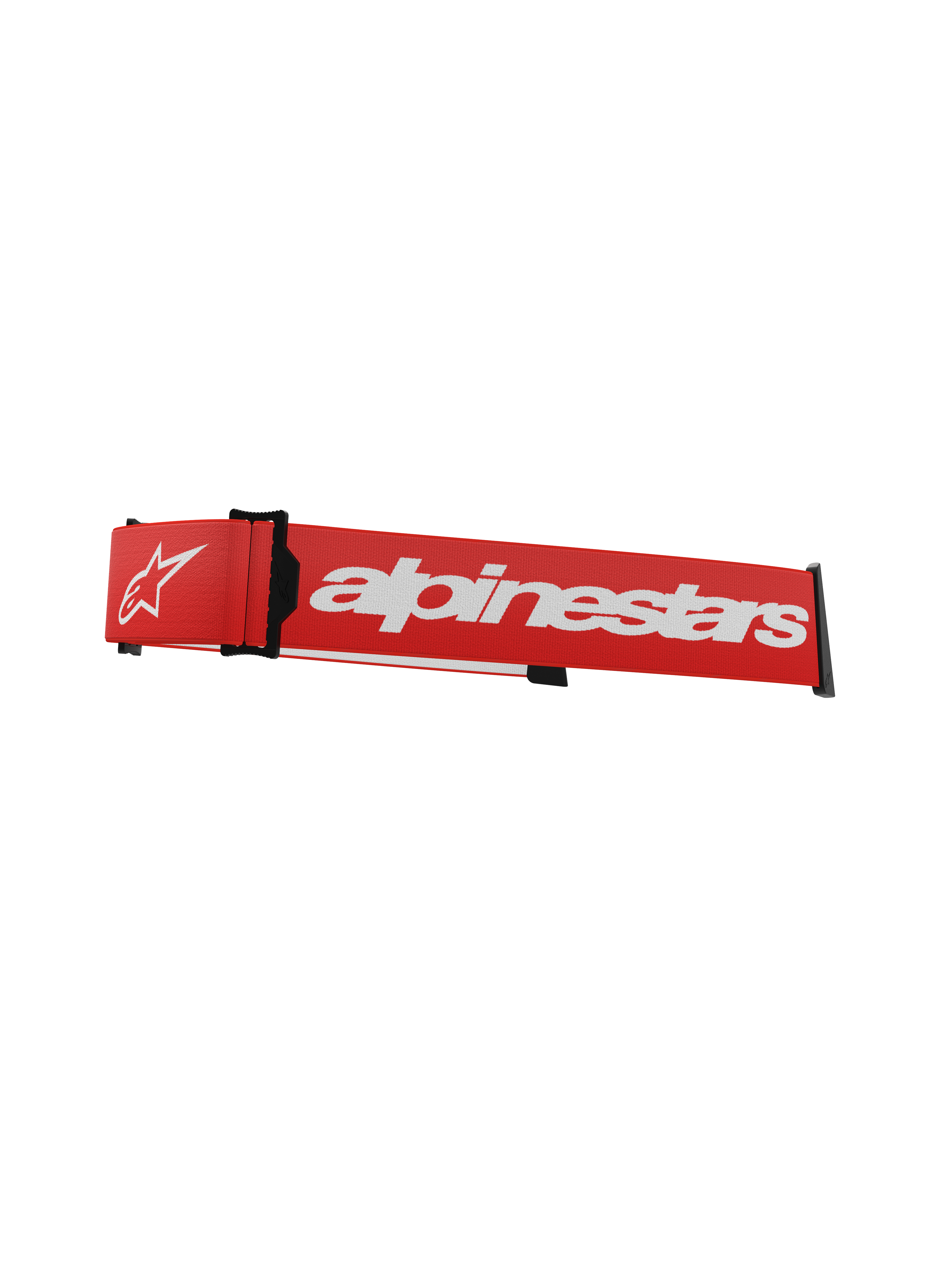 Alpinestars Supertech Goggles Strap, czerwono-biały, wymienny pasek do gogli motocrossowych z wyraźnym białym brandingiem, czarnymi zapięciami click-snap i zintegrowanym klinem ISP do pozycjonowania na kasku