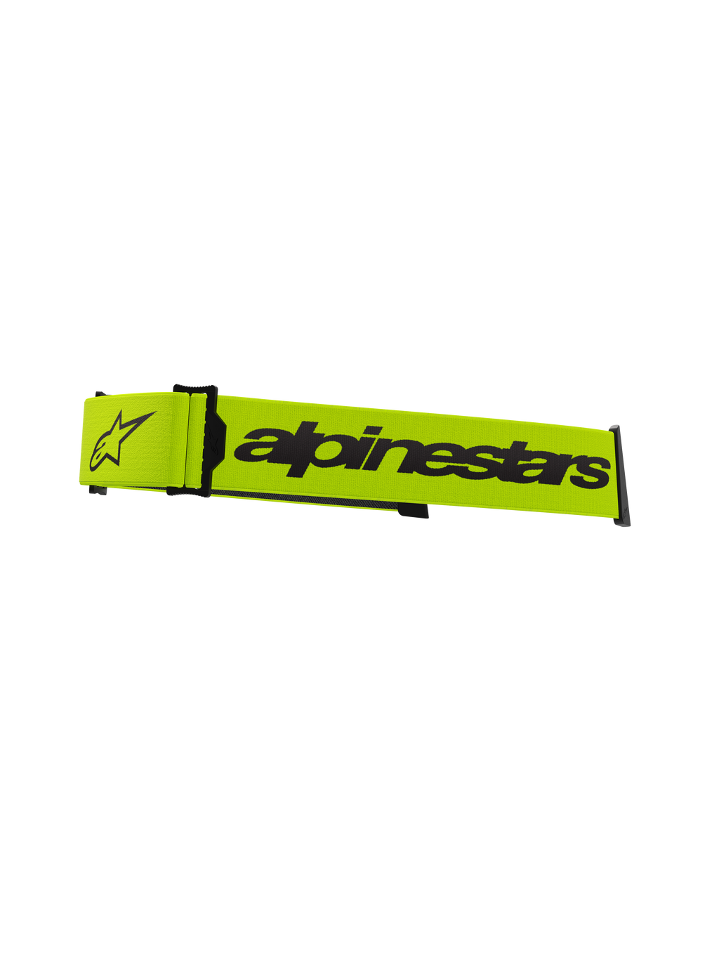 Alpinestars Supertech Goggles Strap, pasek do gogli motocrossowych, jaskrawy żółty fluorescencyjny i czarny, z wyraźnym logotypem Alpinestars i logo gwiazdy, oficjalny pasek zamienny do gogli terenowych
