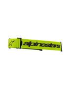 Alpinestars Supertech Goggles Strap, pasek do gogli motocrossowych, jaskrawy żółty fluorescencyjny i czarny, z wyraźnym logotypem Alpinestars i logo gwiazdy, oficjalny pasek zamienny do gogli terenowych