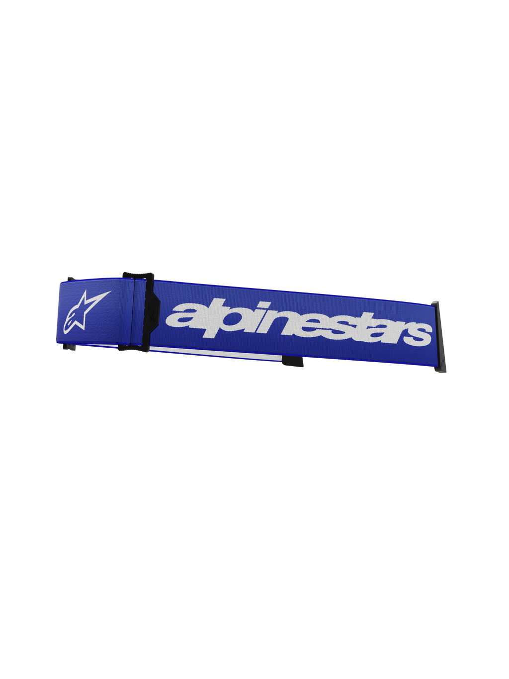 Alpinestars Supertech Goggles Strap, zamienny pasek do gogli motocrossowych, niebiesko-biały, wyraźne białe logo Alpinestars i znak gwiazdy, czarny klin ISP i zaczepy do ramki, wytrzymała tkana tekstura