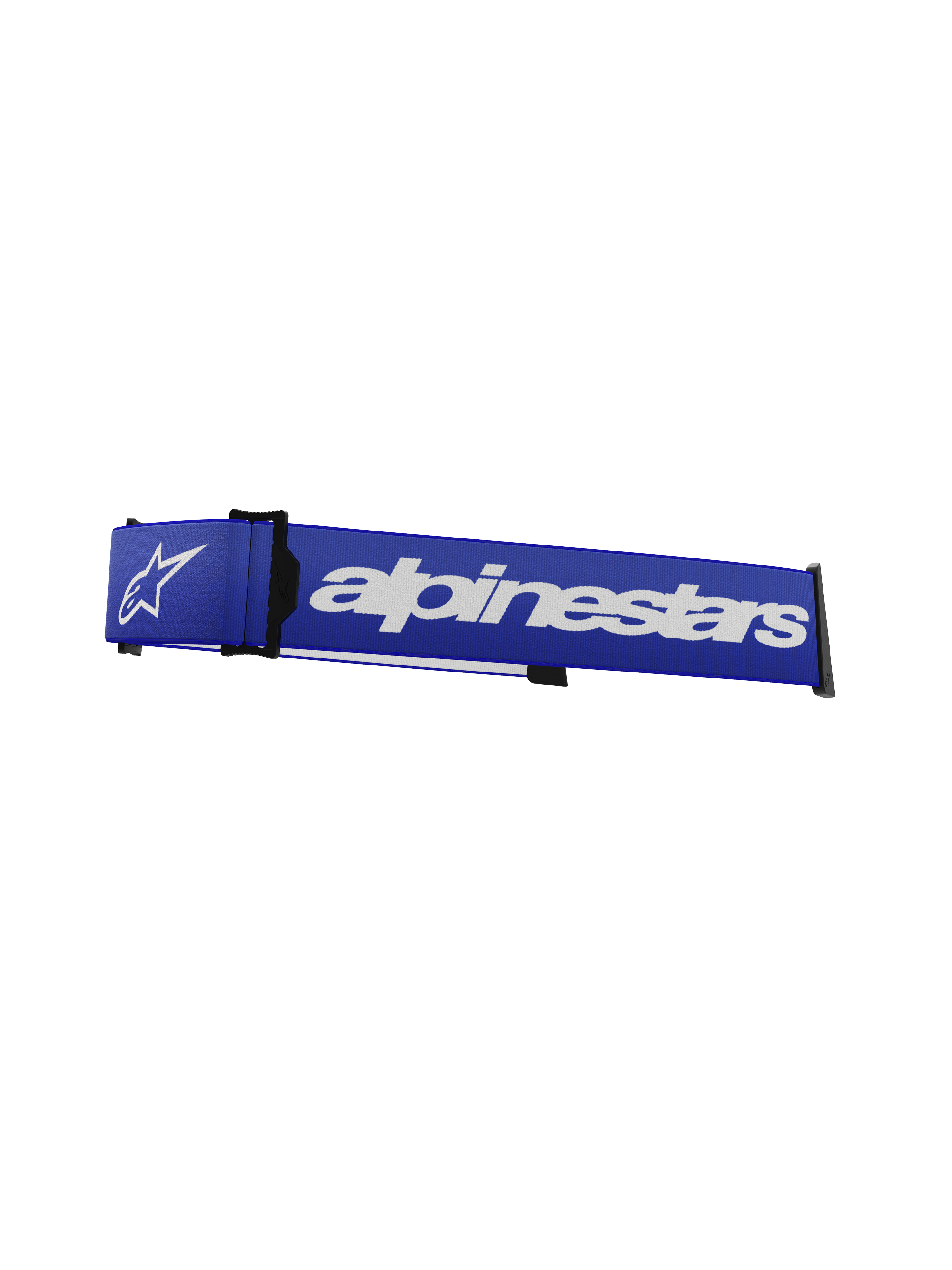 Alpinestars Supertech Goggles Strap, zamienny pasek do gogli motocrossowych, niebiesko-biały, wyraźne białe logo Alpinestars i znak gwiazdy, czarny klin ISP i zaczepy do ramki, wytrzymała tkana tekstura