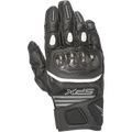Alpinestars Women's SPX Air Carbon V2 Gloves, Black and Anthracite, short-cuff motorcycle gloves with carbon fiber knuckle protection, perforated leather and mesh panels for airflow, white accent stripe, and SPX branding.