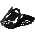 Alpinestars Supertech M10/M8 Visor, daszek do kasku motocrossowego, czarny błyszczący z białym logo gwiazdy, aerodynamiczny design z wycięciami wentylacyjnymi